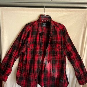 Faded Glory Red and Black Plaid Casual Button Down Shirt